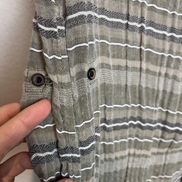 PrAna Shirt Dress Womens L Green Striped Snap Front Sleeveless Snap Hem Casual - Picture 3 of 7